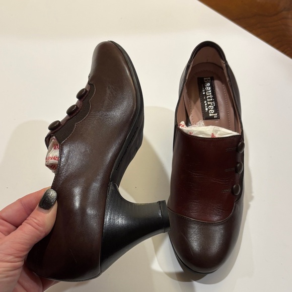 BeautiFeel Dark Brown Leather Doli Heels Shoes with Buttons Israel Size 6 - Picture 4 of 12